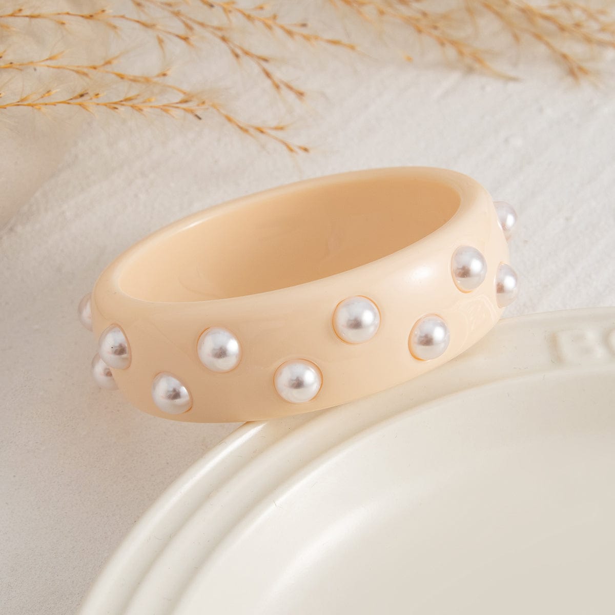 Chic Colorful Pearl Resin Bangle Bracelet - ArtGalleryZen
