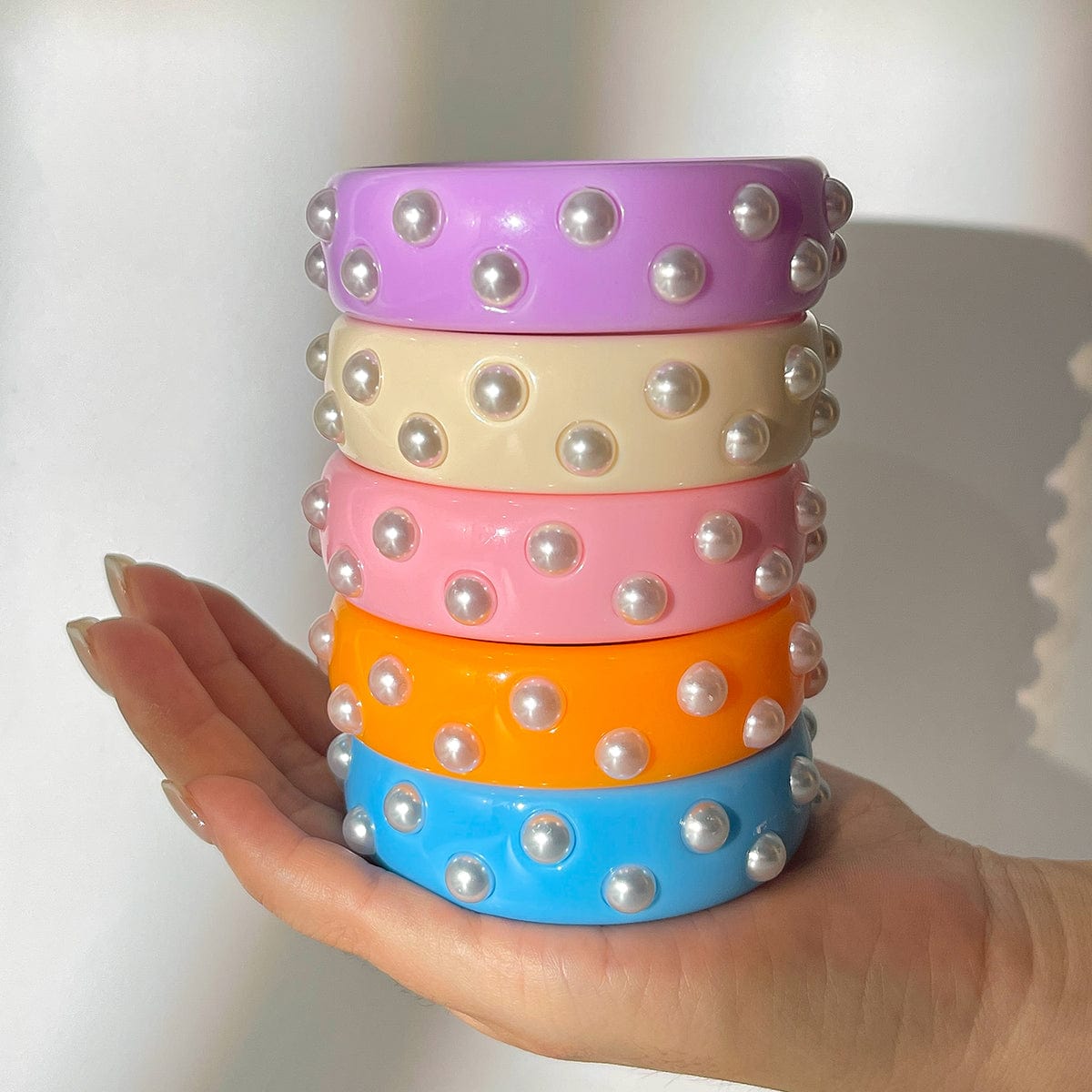 Chic Colorful Pearl Resin Bangle Bracelet - ArtGalleryZen