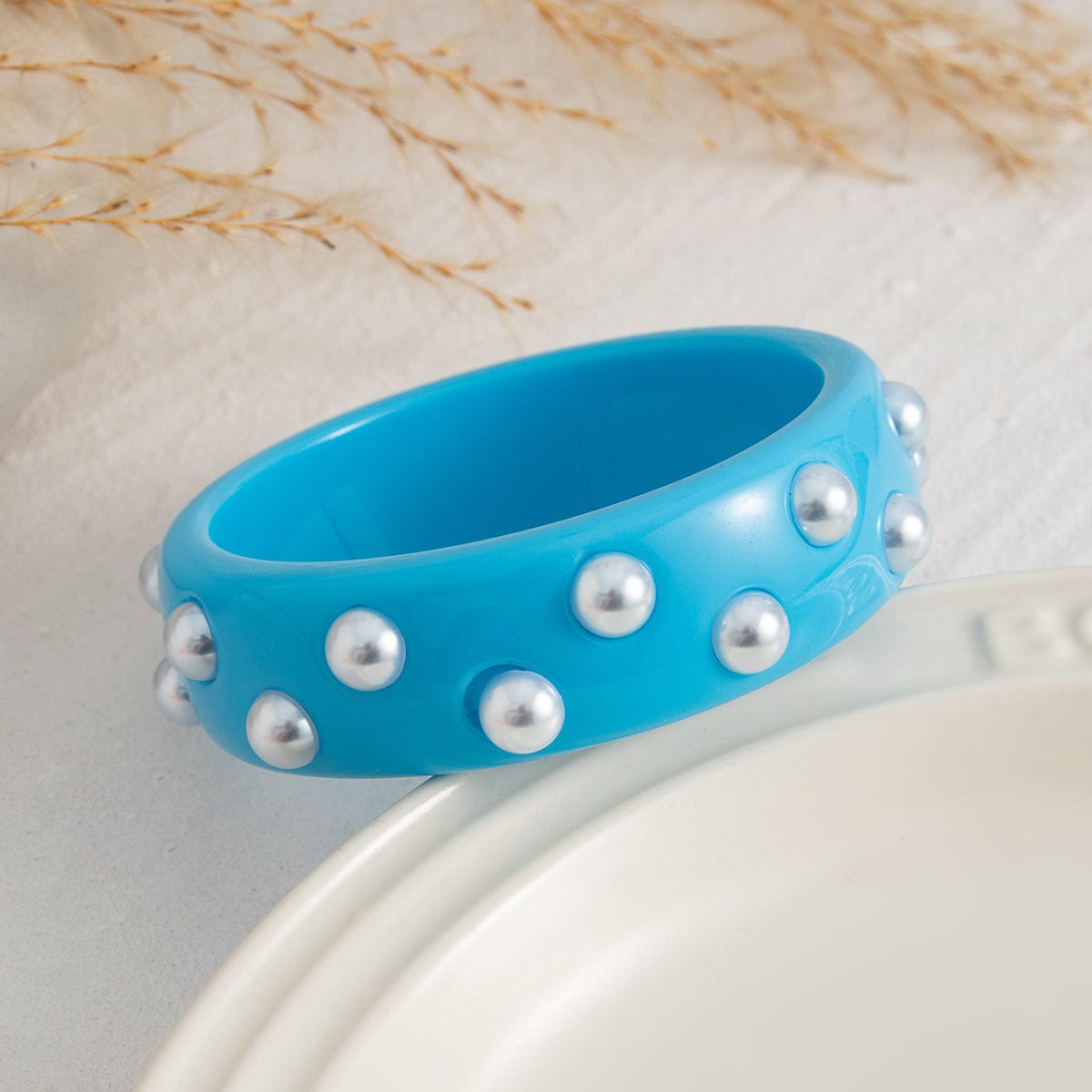 Chic Colorful Pearl Resin Bangle Bracelet - ArtGalleryZen