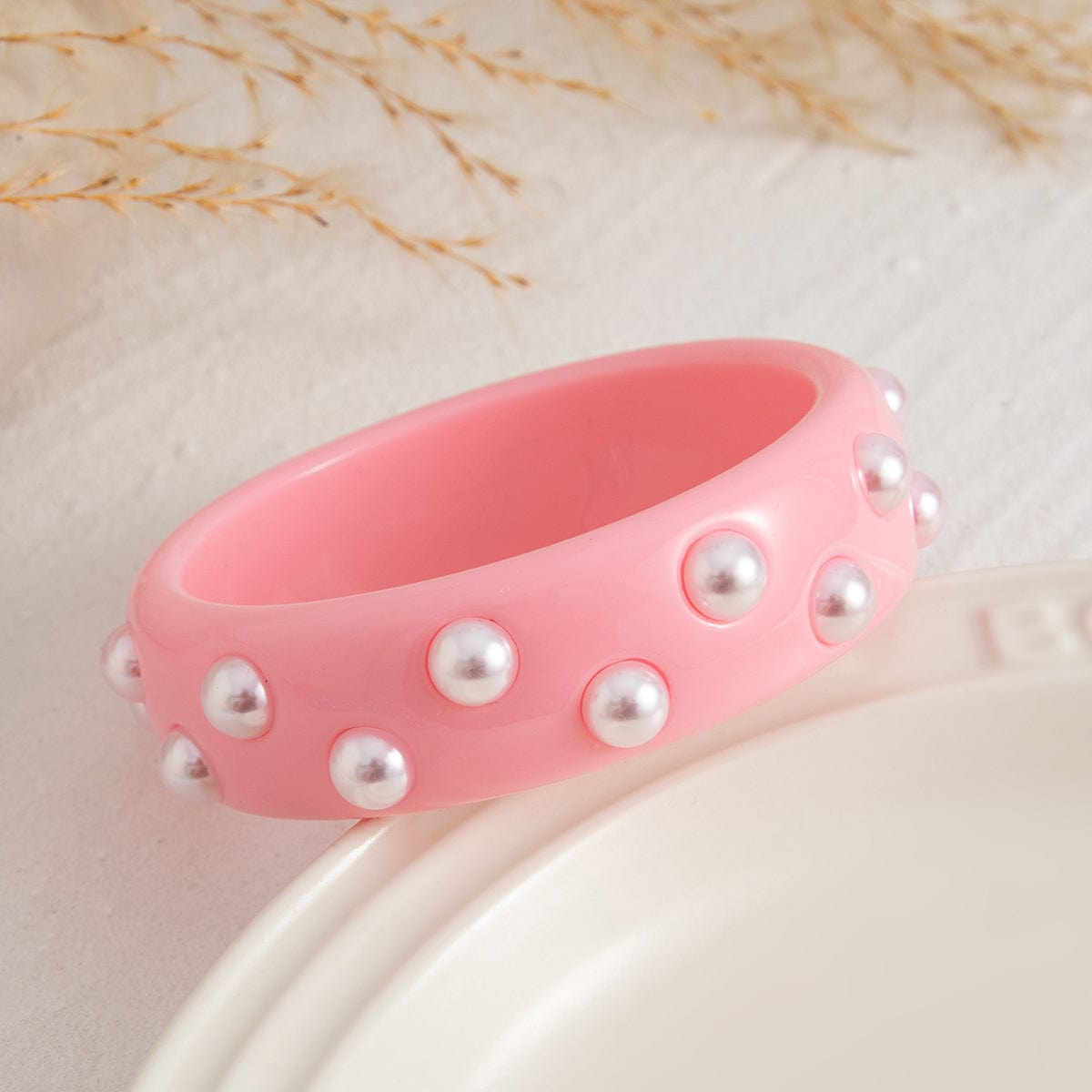 Chic Colorful Pearl Resin Bangle Bracelet