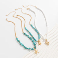 Thumbnail for Chic Conch Starfish Pendant Turquoise Polymer Clay Chain Necklace Set - ArtGalleryZen