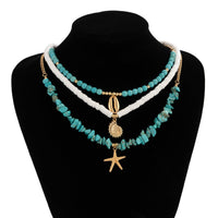 Thumbnail for Chic Conch Starfish Pendant Turquoise Polymer Clay Chain Necklace Set - ArtGalleryZen