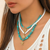 Thumbnail for Chic Conch Starfish Pendant Turquoise Polymer Clay Chain Necklace Set - ArtGalleryZen