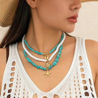 Thumbnail for Chic Conch Starfish Pendant Turquoise Polymer Clay Chain Necklace Set - ArtGalleryZen
