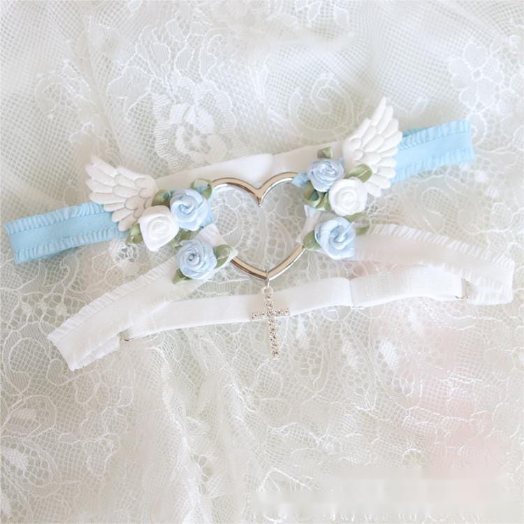 Chic Cross Angel Wings Heart Rosebud Elastic Thigh Leg Garter Belts - Gothic Jewelry Blue White Angel Chic Cross Angel Wings Heart Rosebud Elastic Thigh Leg Garter Belts - Gothic Jewelry Blue White Angel