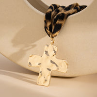 Thumbnail for Chic Cross Pendant Leopard Choker Necklace - ArtGalleryZen