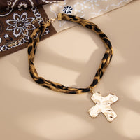 Thumbnail for Chic Cross Pendant Leopard Choker Necklace - ArtGalleryZen