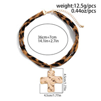 Thumbnail for Chic Cross Pendant Leopard Choker Necklace - ArtGalleryZen