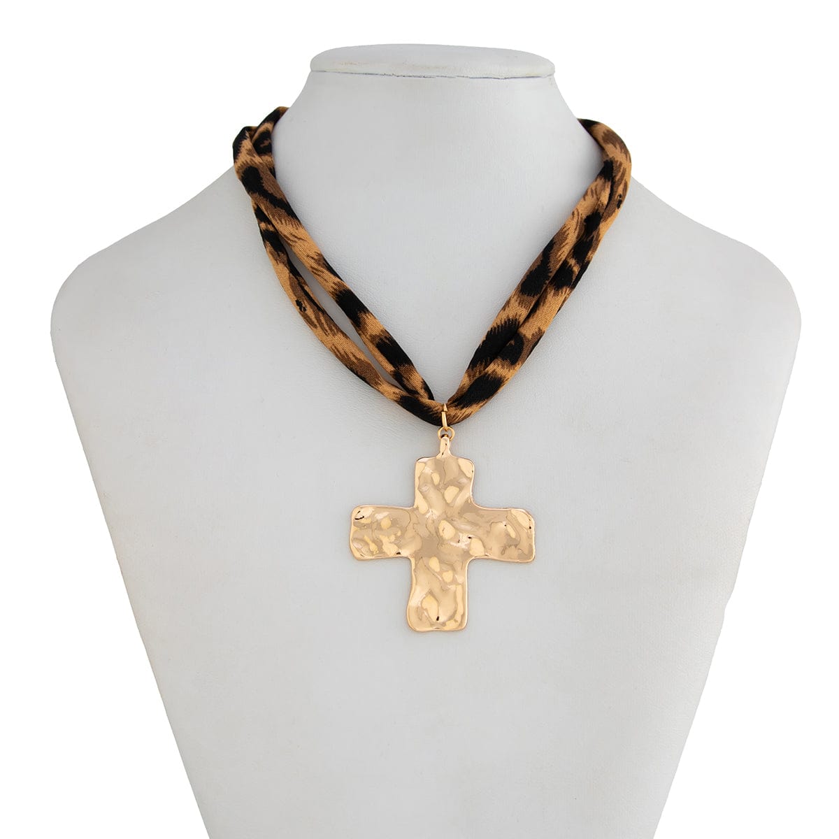 Chic Cross Pendant Leopard Choker Necklace - ArtGalleryZen