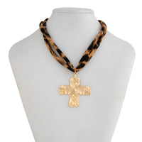 Thumbnail for Chic Cross Pendant Leopard Choker Necklace - ArtGalleryZen