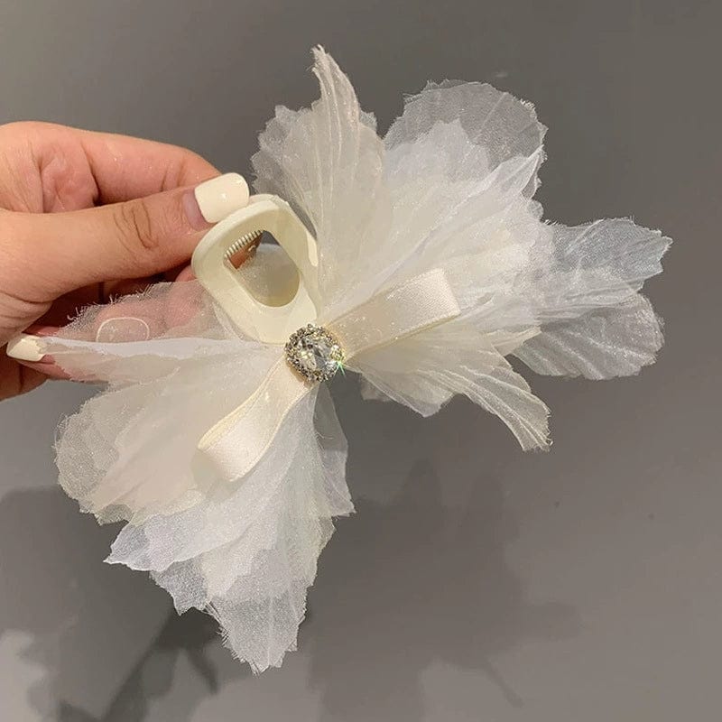 Chic Crystal Bowknot Lace Chignon Claw Clip Hair Clip - ArtGalleryZen