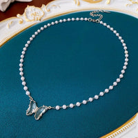 Thumbnail for Chic Crystal Butterfly Pendant Pearl Chain Necklace - ArtGalleryZen