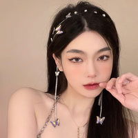 Thumbnail for Chic Crystal Butterfly Tassel Hair Band - ArtGalleryZen