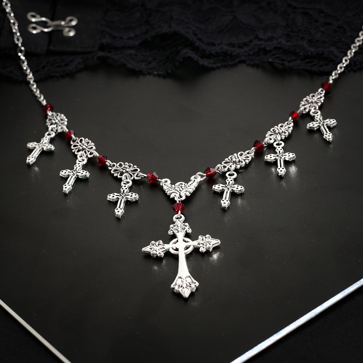 Chic Crystal Charm Antique Cross Tassel Necklace - ArtGalleryZen