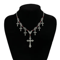 Thumbnail for Chic Crystal Charm Antique Cross Tassel Necklace - ArtGalleryZen