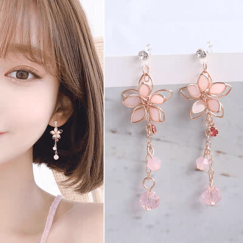 Chic Crystal Cherry Blossom Dangle Earrings - ArtGalleryZen