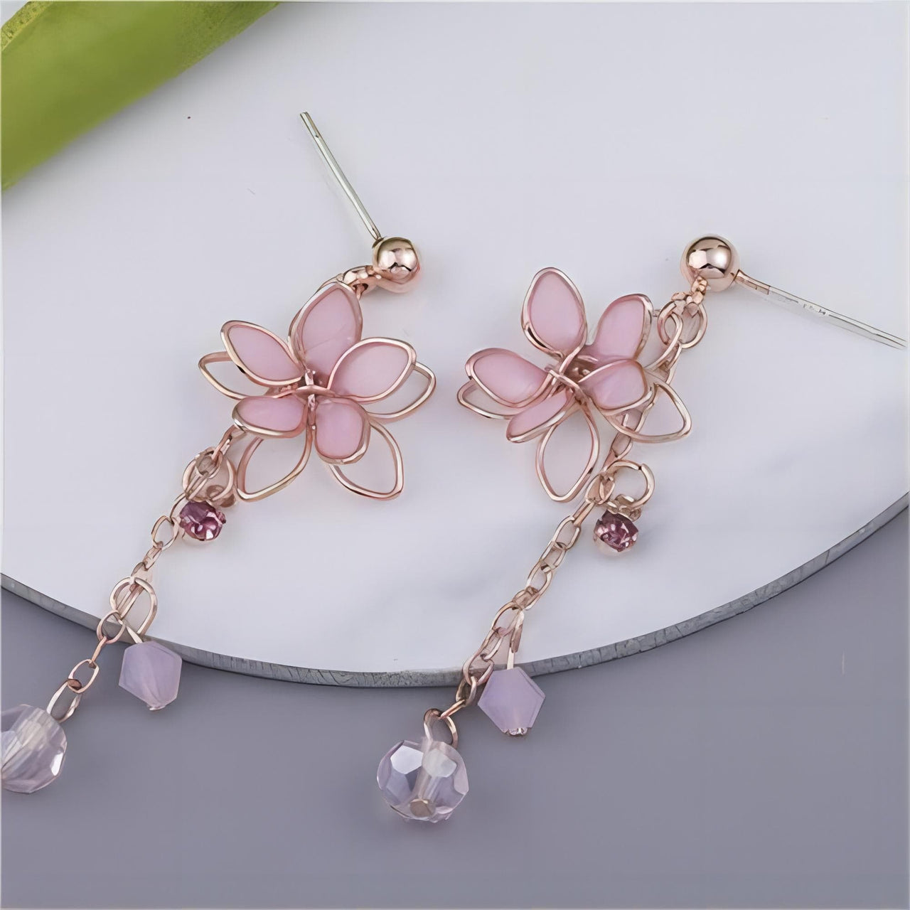 Chic Crystal Cherry Blossom Dangle Earrings - ArtGalleryZen