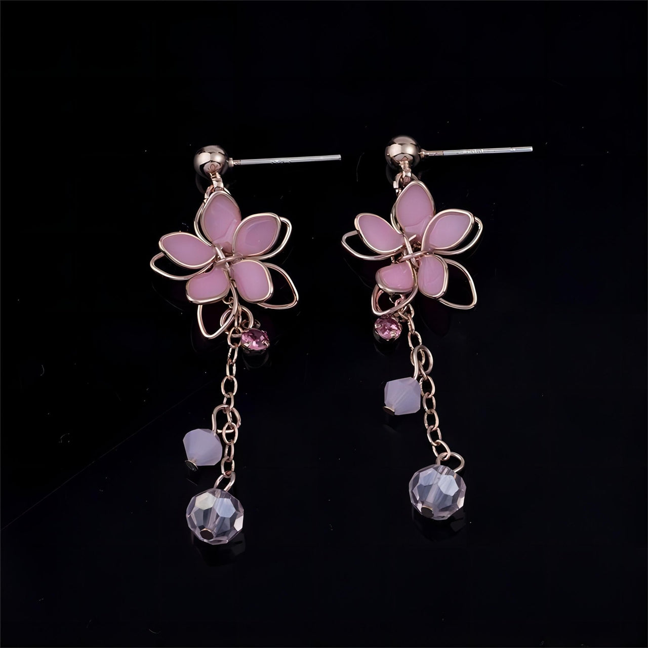 Chic Crystal Cherry Blossom Dangle Earrings - ArtGalleryZen