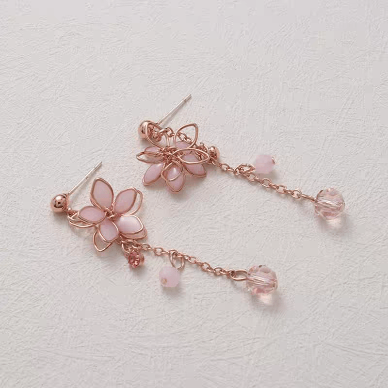 Chic Crystal Cherry Blossom Dangle Earrings - ArtGalleryZen