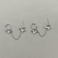 Thumbnail for Chic Crystal Heart Angel Wings Ear Cuff Stud Chain Earrings - ArtGalleryZen