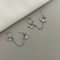 Thumbnail for Chic Crystal Heart Angel Wings Ear Cuff Stud Chain Earrings - ArtGalleryZen