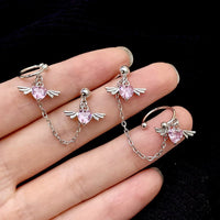 Thumbnail for Chic Crystal Heart Angel Wings Ear Cuff Stud Chain Earrings - ArtGalleryZen