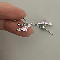 Thumbnail for Chic Crystal Heart Angel Wings Ear Cuff Stud Chain Earrings - ArtGalleryZen