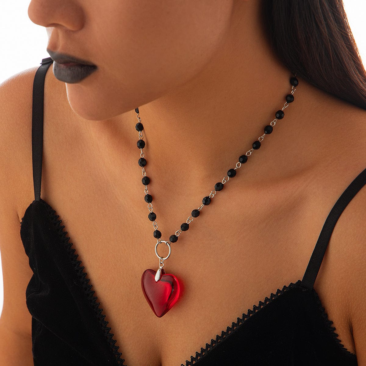 Chic Crystal Heart Pendant Ball Chain Necklace