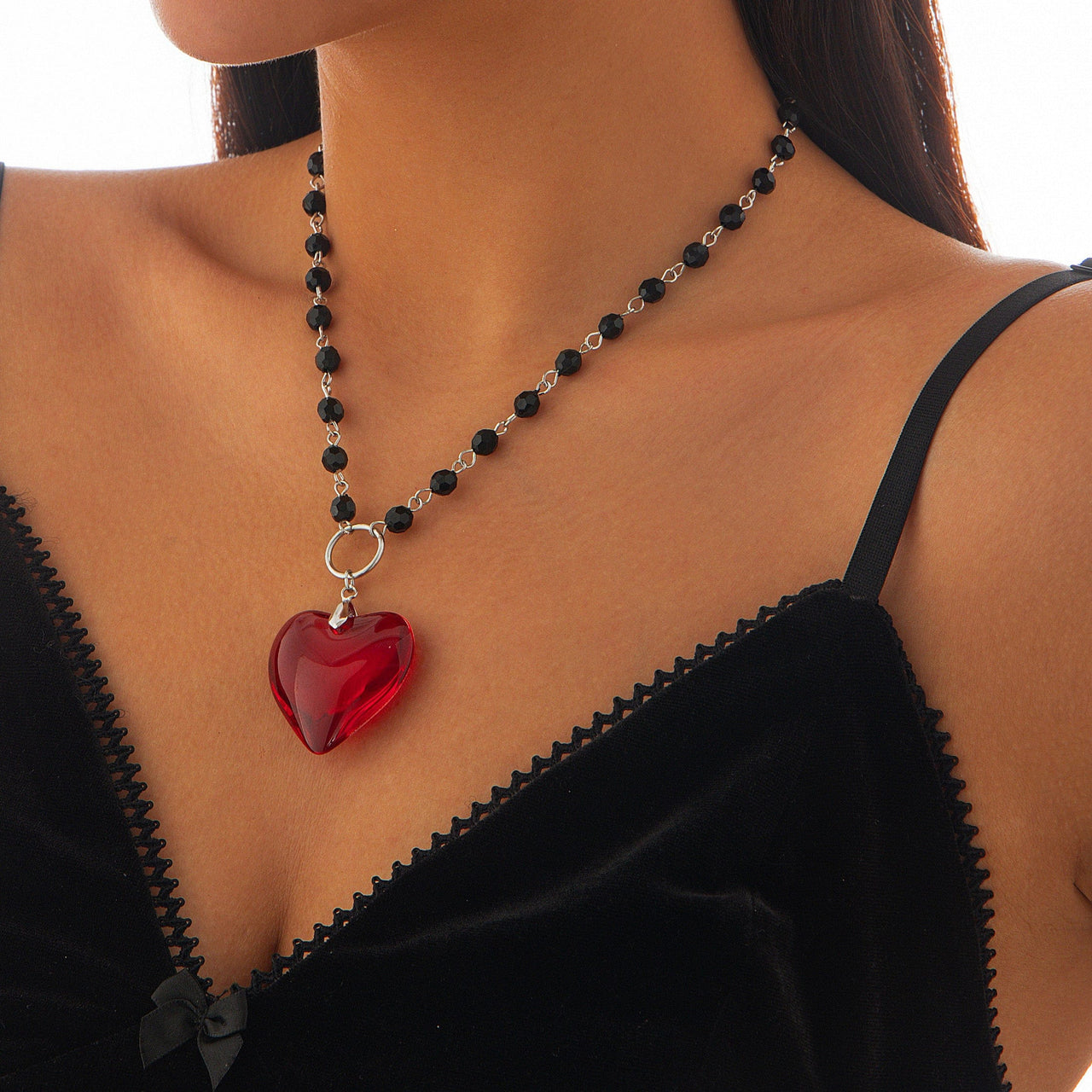 Chic Crystal Heart Pendant Ball Chain Necklace