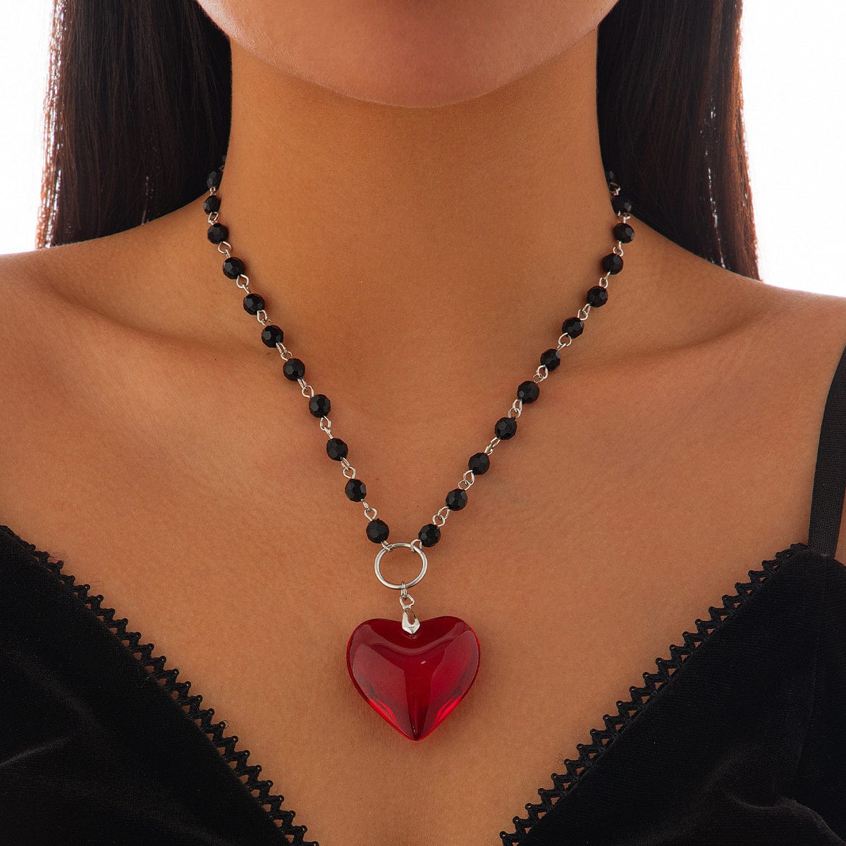 Chic Crystal Heart Pendant Ball Chain Necklace