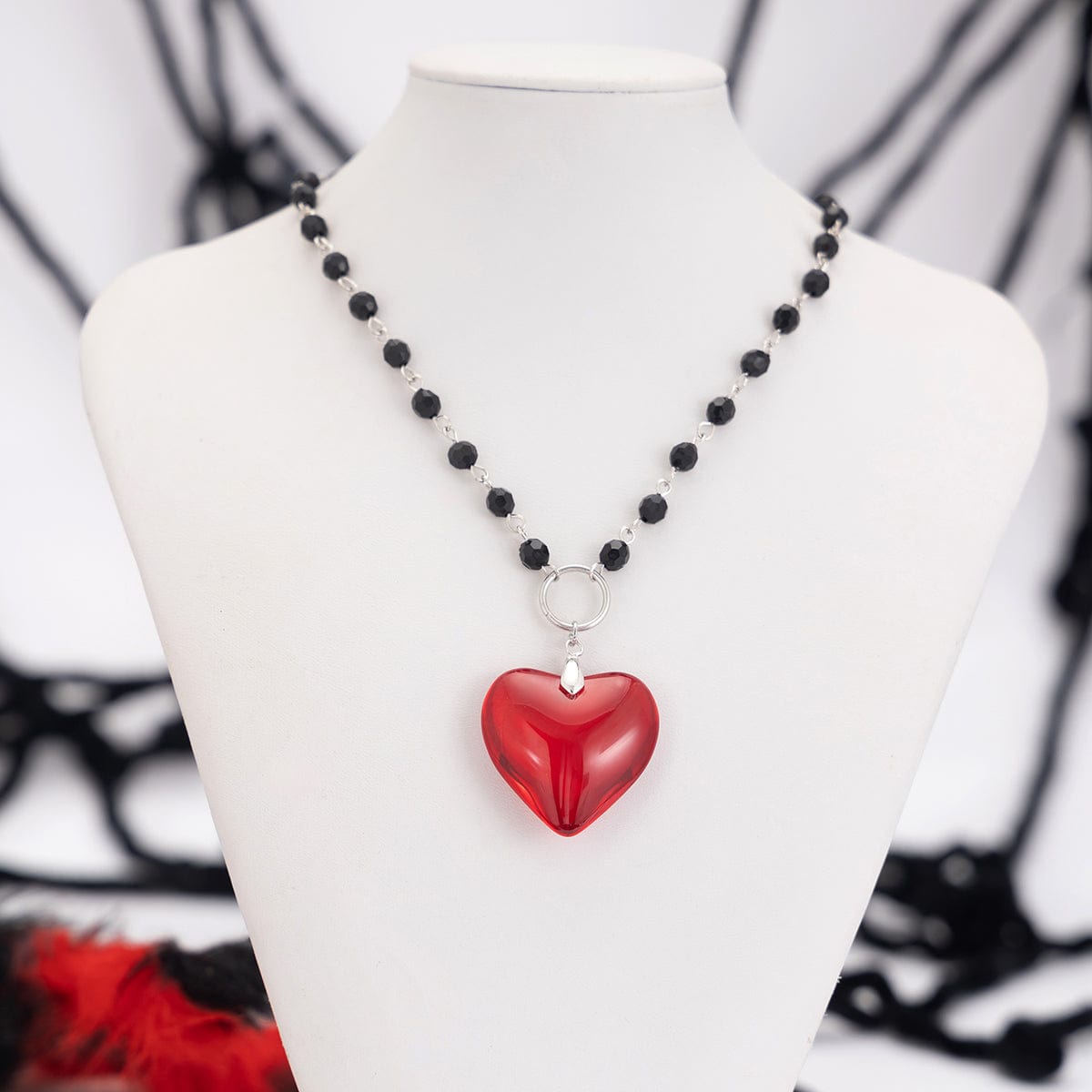 Chic Crystal Heart Pendant Ball Chain Necklace