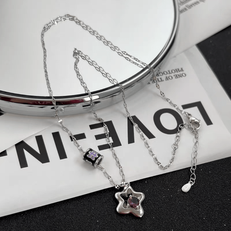 Chic Crystal Inlaid Star Charm Necklace - ArtGalleryZen