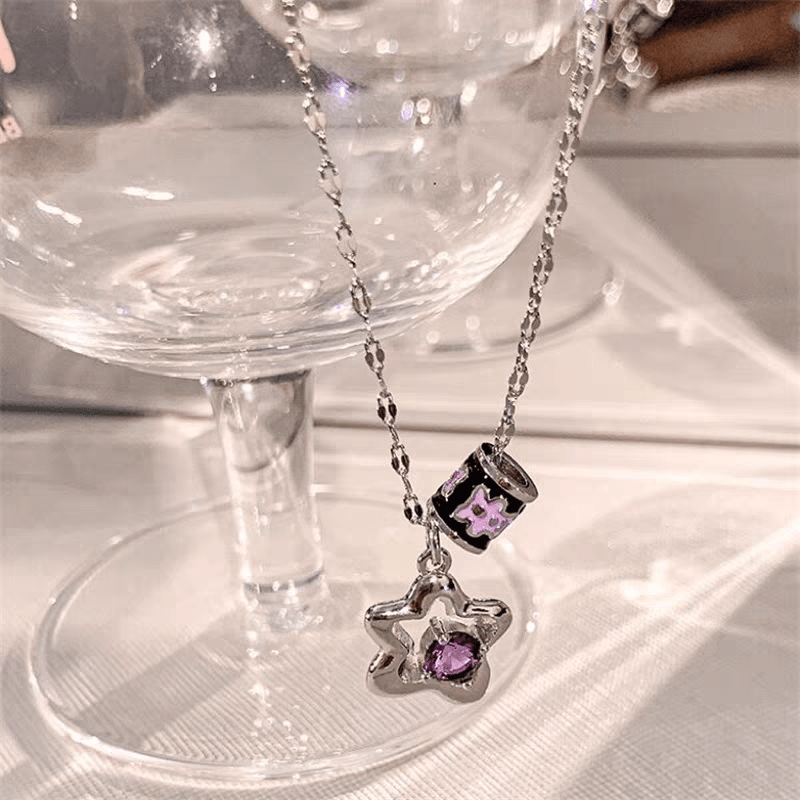 Chic Crystal Inlaid Star Charm Necklace - ArtGalleryZen