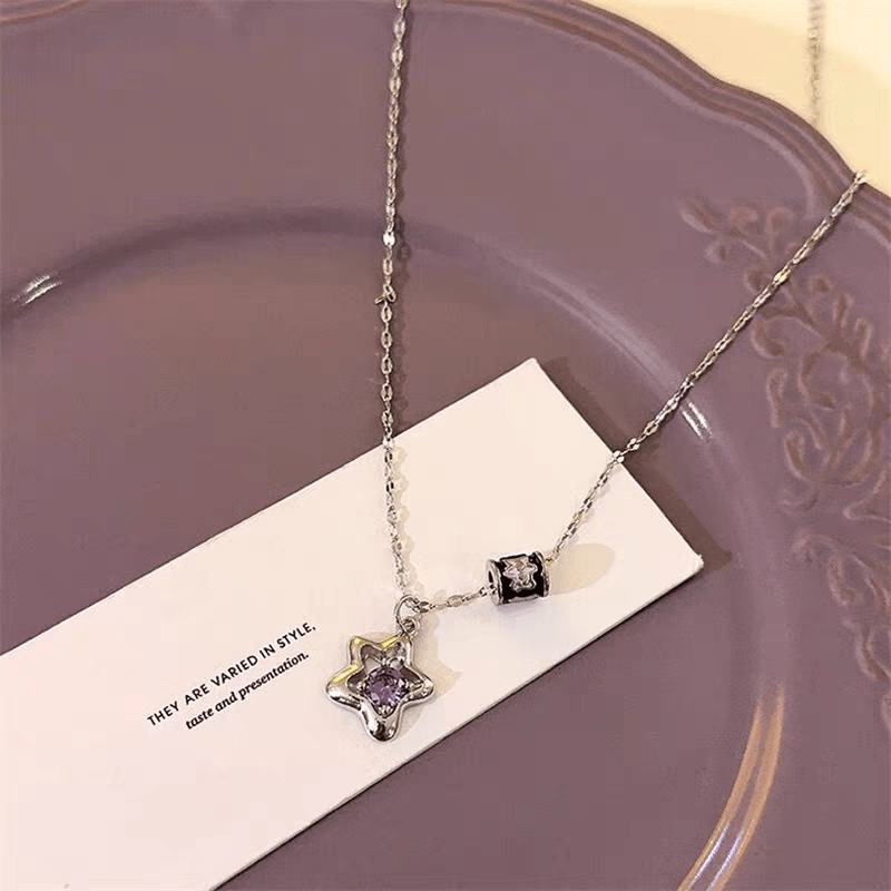 Chic Crystal Inlaid Star Charm Necklace - ArtGalleryZen