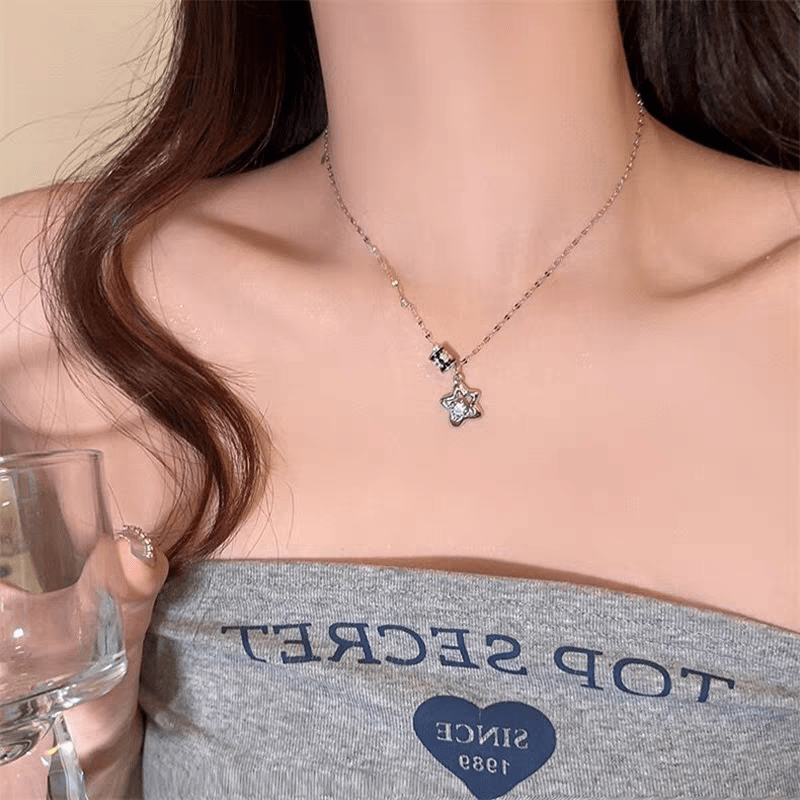 Chic Crystal Inlaid Star Charm Necklace - ArtGalleryZen