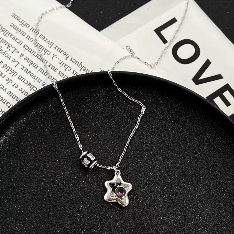 Chic Crystal Inlaid Star Charm Necklace - ArtGalleryZen