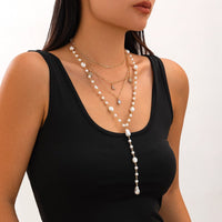 Thumbnail for Chic Crystal Inlaid Sun Moon Pendant Irregular Pearl Chain Y Necklace Set