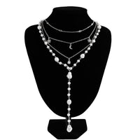 Thumbnail for Chic Crystal Inlaid Sun Moon Pendant Irregular Pearl Chain Y Necklace Set