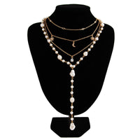 Thumbnail for Chic Crystal Inlaid Sun Moon Pendant Irregular Pearl Chain Y Necklace Set