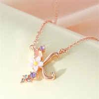 Thumbnail for Chic Crystal Opal Inlaid Floral Alphabet Monogram Letter Necklace - ArtGalleryZen