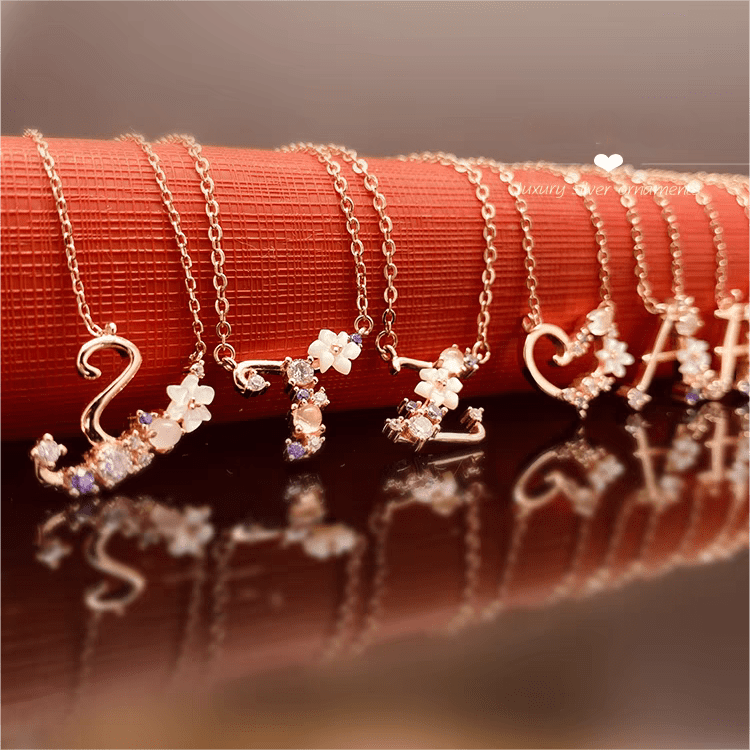 Chic Crystal Opal Inlaid Floral Alphabet Monogram Letter Necklace - ArtGalleryZen