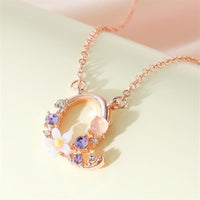 Thumbnail for Chic Crystal Opal Inlaid Floral Alphabet Monogram Letter Necklace - ArtGalleryZen
