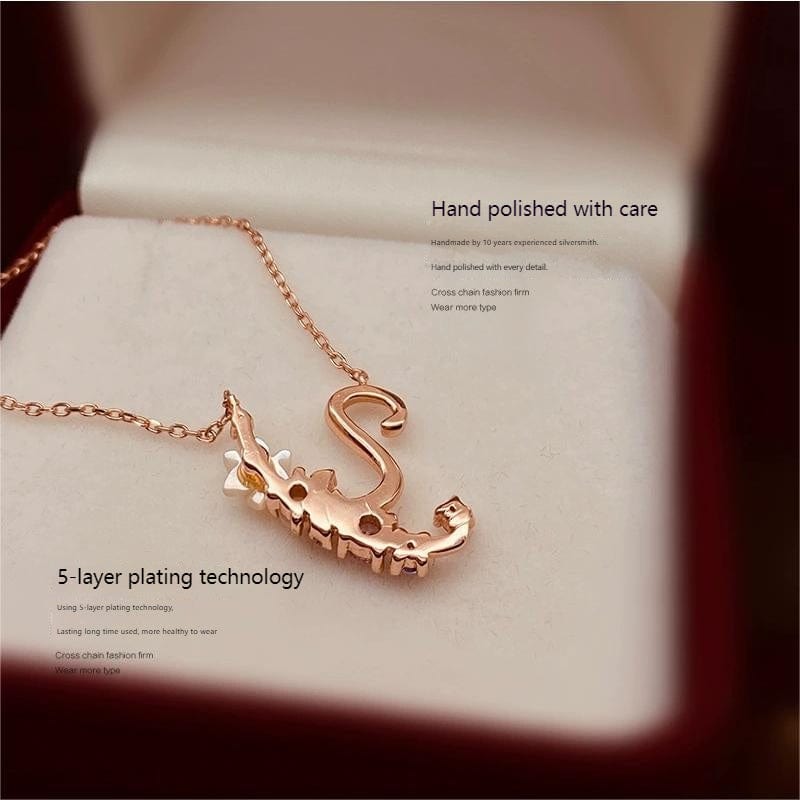 Chic Crystal Opal Inlaid Floral Alphabet Monogram Letter Necklace - ArtGalleryZen