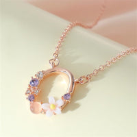 Thumbnail for Chic Crystal Opal Inlaid Floral Alphabet Monogram Letter Necklace - ArtGalleryZen