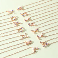 Thumbnail for Chic Crystal Opal Inlaid Floral Alphabet Monogram Letter Necklace - ArtGalleryZen