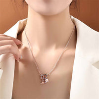 Thumbnail for Chic Crystal Opal Inlaid Floral Alphabet Monogram Letter Necklace - ArtGalleryZen