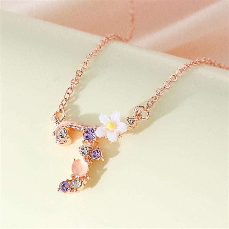 Chic Crystal Opal Inlaid Floral Alphabet Monogram Letter Necklace - ArtGalleryZen