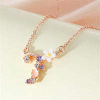 Thumbnail for Chic Crystal Opal Inlaid Floral Alphabet Monogram Letter Necklace - ArtGalleryZen