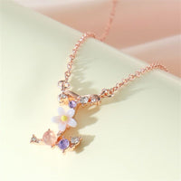 Thumbnail for Chic Crystal Opal Inlaid Floral Alphabet Monogram Letter Necklace - ArtGalleryZen