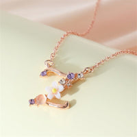 Thumbnail for Chic Crystal Opal Inlaid Floral Alphabet Monogram Letter Necklace - ArtGalleryZen